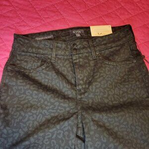 NYDJ Marilyn Straight Jeans Black & Gray Leopard Print Size 4